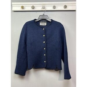 Vintage Portrait Sweater Womens Medium Gold Crest Buttons 80s Wool Pullover
